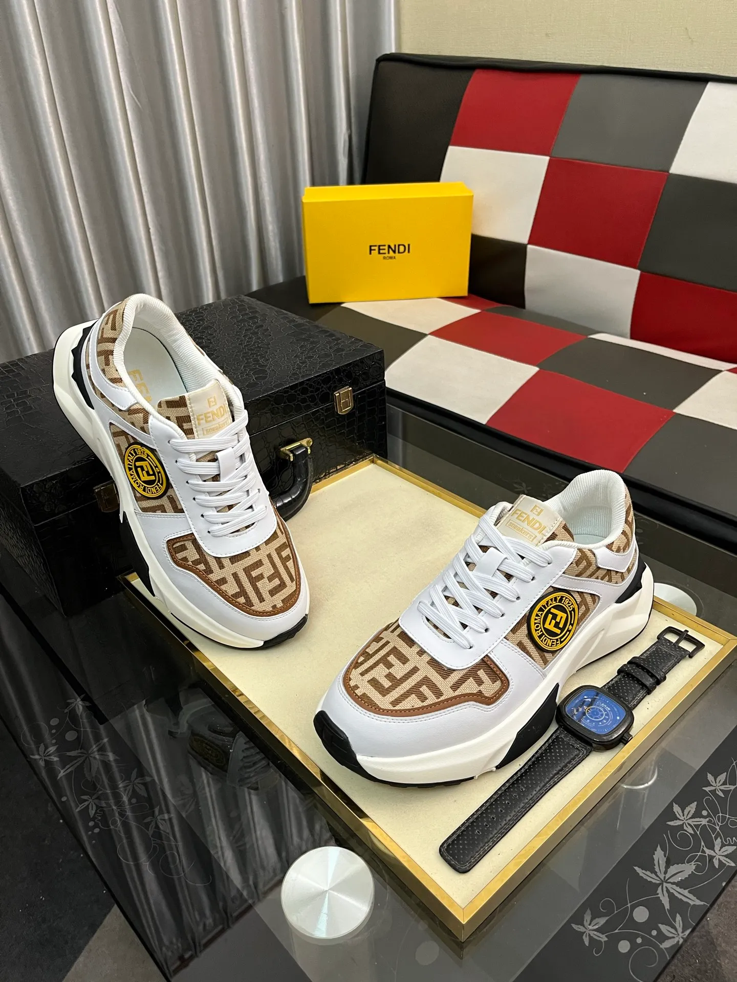 Men's shoes 💰458⌚️⌚️【FENDI】original quality.~ Unique modern style sneakers. 🏃A must-have casual shoe for trendy men😍😍 Original brand imported from Italy, imported original leather, sheep lining (refuses to discolor and grind feet) Sole: Original sole provided by the original factory, French lazy style design ⚠️Fit to the feet, original quality, super comfortable original sole. Just like shooting the real thing 🎬The real thing is better Code number: 38-444️⃣Colors available
